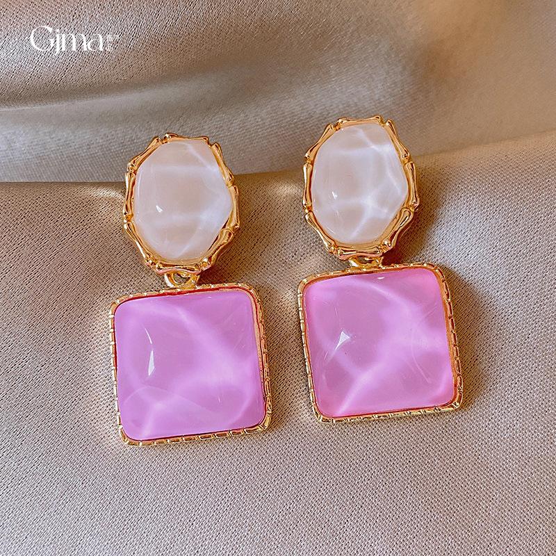 Sparkling Resin Irregular Square Stud Earrings Korean Personality Earrings Sweet Small Fresh Earrings