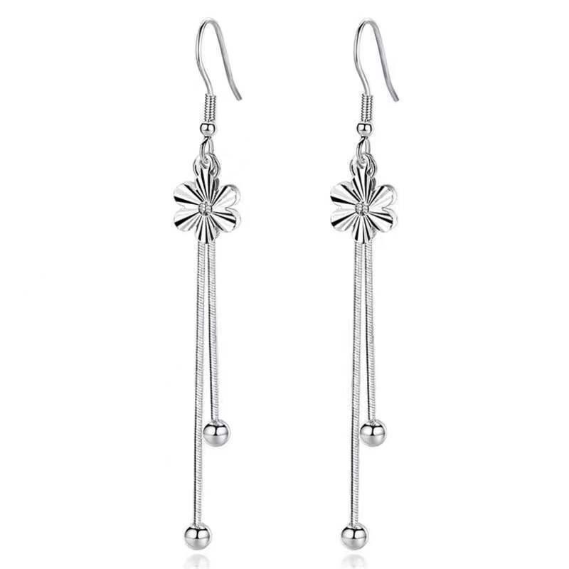 Elegant Ethnic Flower Tassel Silver Earrings: Vintage-Style Hoops, Perfect Versatile Gift for Mom