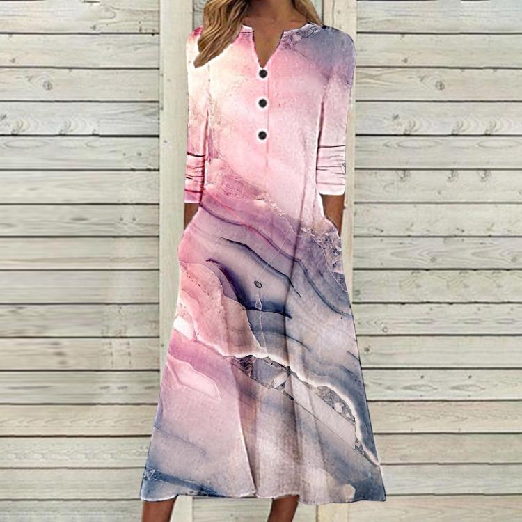2023 Autumn Women Printed Maxi Dress Long Sleeve Open Chest Skirt Fashion Trendy