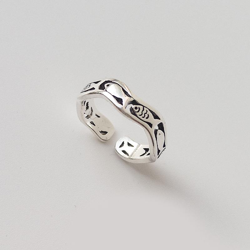 Vintage copper Color Fish Couple Rings for Women Lover Fashion Creative Adjustable Opening Finger Ring Zircon Valentines Day