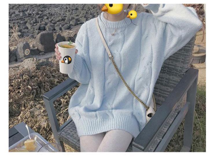 Damen Weicher Blauer Fufu Pullover: Lockerer, wachsartiger Strickpullover für Herbst und Winter