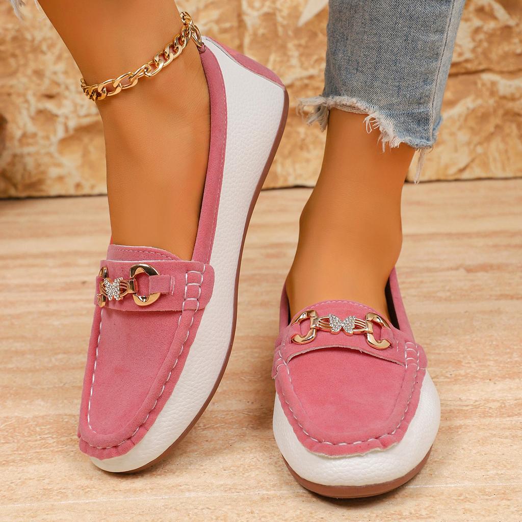 Flat-bottomed casual single shoes shallow-mouth Doudou shoes 22 new metal chain large-size mother shoes