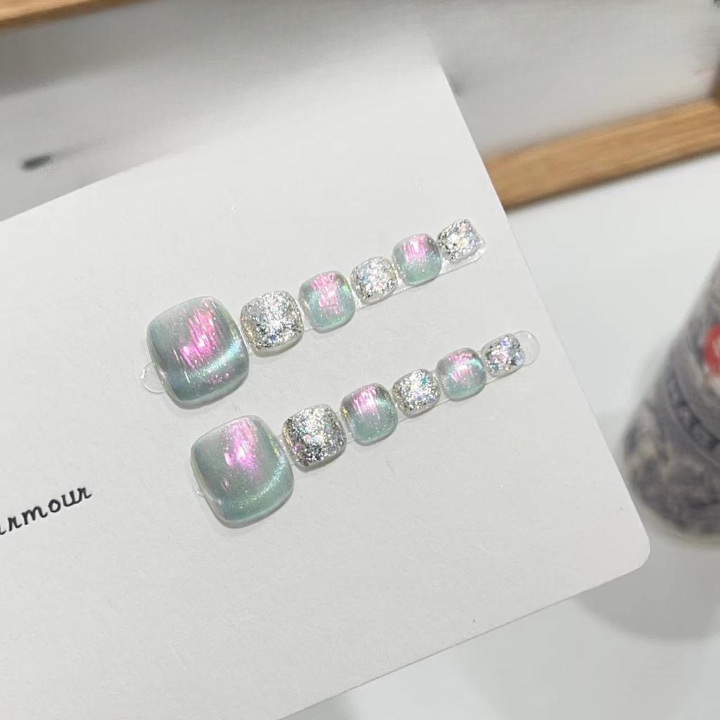 Pure Handmade Original Wear Armor Aurora Cat Eye Foot Nail Patch Nail Finished Product Wear Armor High-end Sense