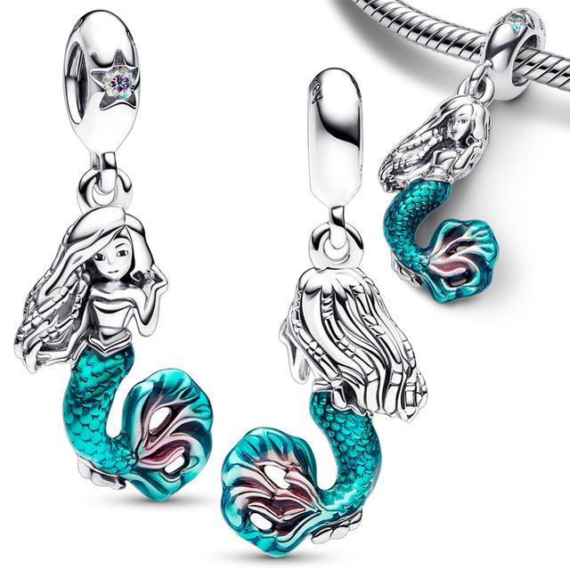 New 925 Silver Conch Dangle Octopus Charm Frog Blue Enamel Bead Fit Snake Bracelet Girls Jewelry Gifts
