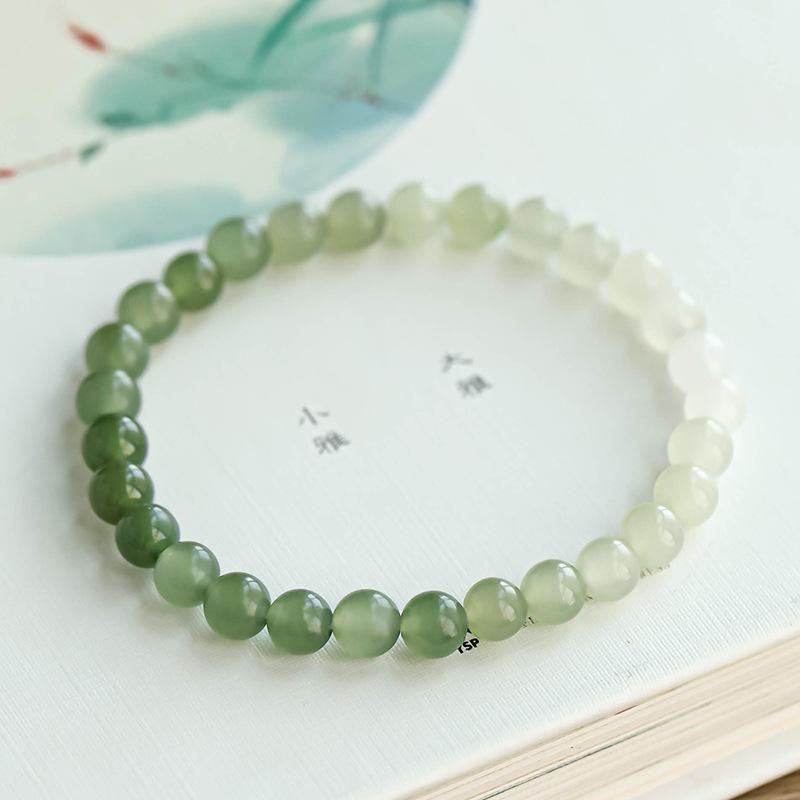 Natural Hetian Jade Gradient Bracelet In Blue and White, New Chinese Style, Artistic Retro Design, "Peace Every Year" Pure Silver Fortune Charm