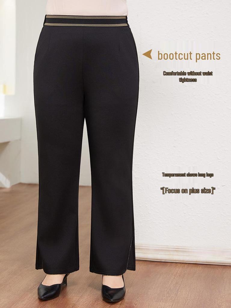 Women's Plus Size Ice Silk Micro Flare Pants - Autumn/Winter 2025 Casual Flared Pants for Middle-Aged Moms