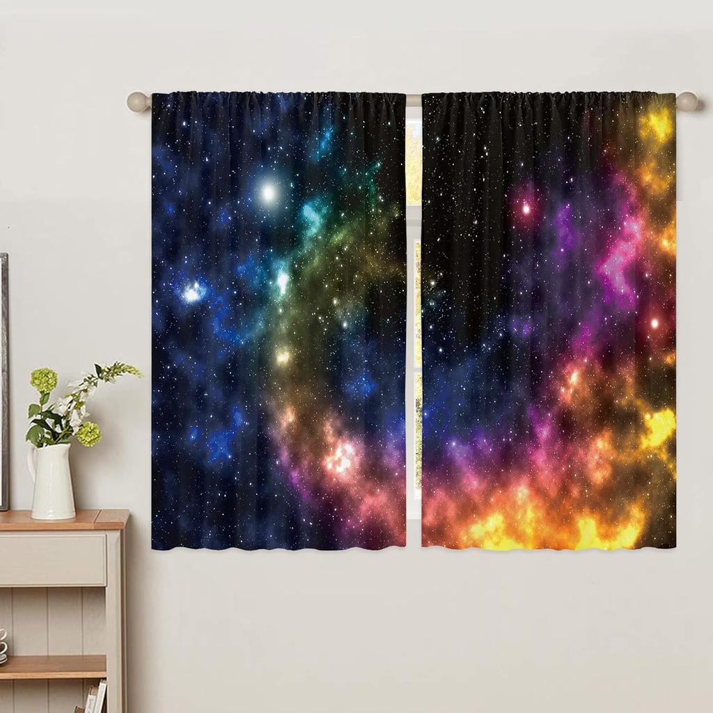 Galaxy Outer Space Curtains Colorful Nebula Window Bedroom Living Room Universe Planets Fantasy Starry Boys Teen Made Of Polyester Area Treatment