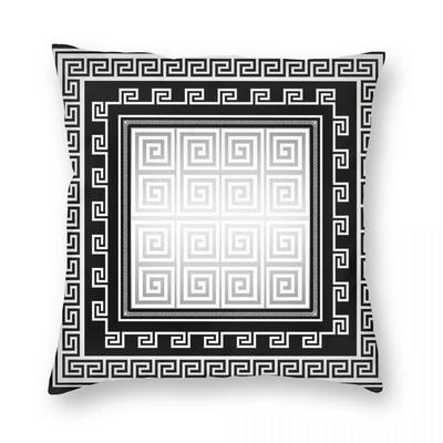 Griechisches Mäandermuster Weiß Silber Grau Kissenbezug Druck Polyester Kissenbezug Geschenk Wurfkissenbezug Schlafzimmer Reißverschluss