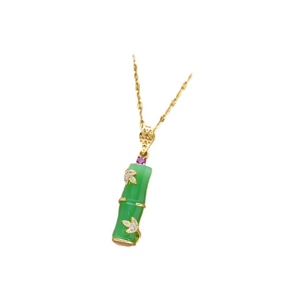 Golden Chalcedony Titanium Steel Bamboo Pendant Necklace For Women Minimalist Luxury Elegant Necklace