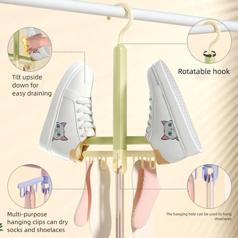 Rotatable Shoes Drying Rack Windproof With Sock Clips Shoes Drying Hanger Quickly Dry Space Saving Hanging Shoes Hook