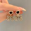 Black Heart Bowknot Crystal Imitation Pearl Drop Earrings for Women Personality Brincos Zircon Christmas Gift Wholesale