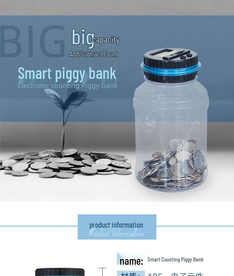 Smart Cross-Border Piggy Bank Toy with 1.8L Capacity for Counting Euros, Pounds, and Dollars