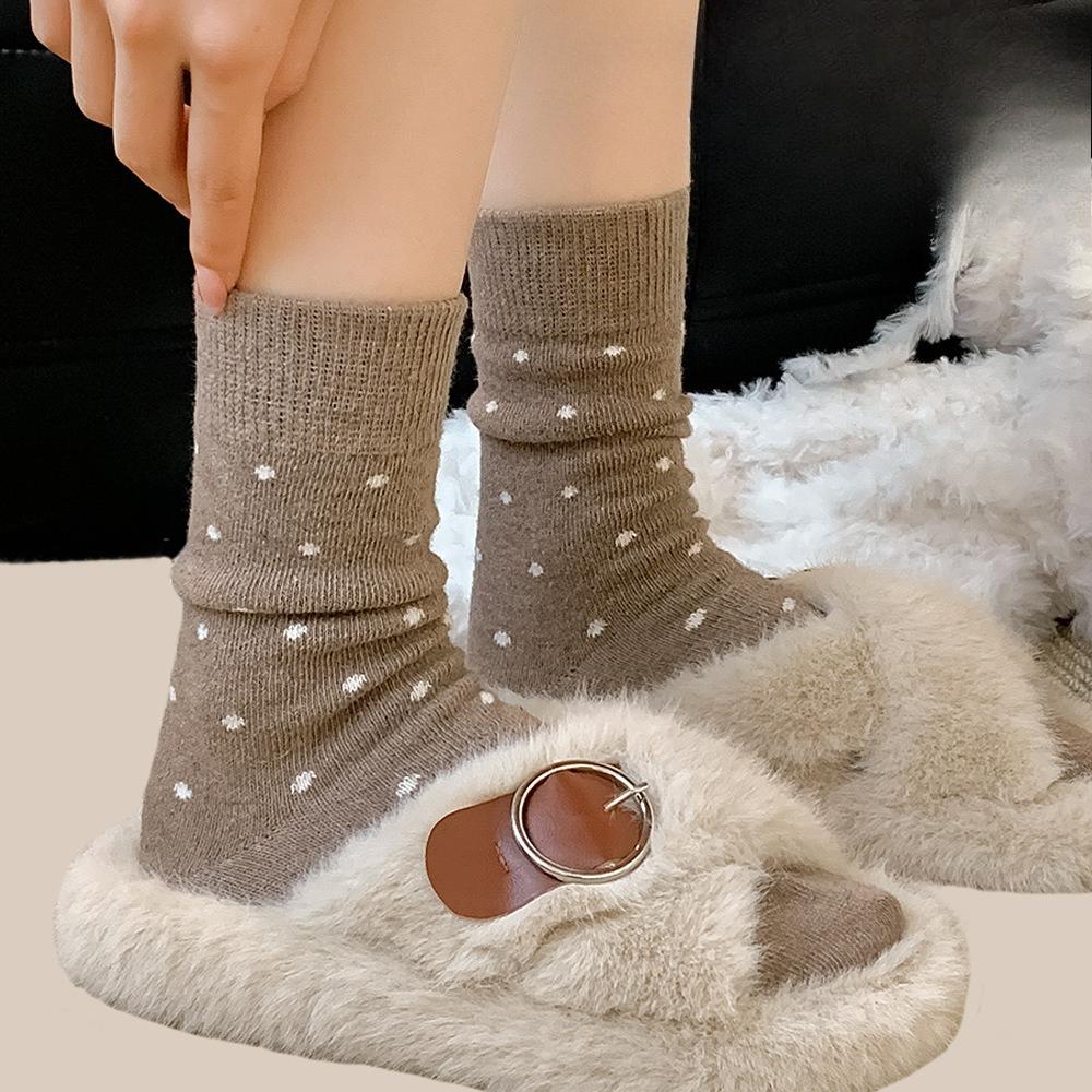 Polka Dot Wool Socks for Women In Autumn and Winter, Thickened Retro Mid-calf Pile Socks with Polka Dots