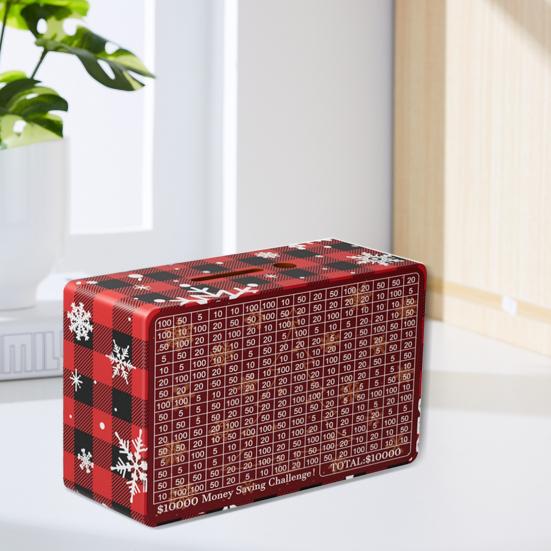 Christmas Wooden Money Box with Counter 500/800/1000/3000/5000/10000 USD Piggy Bank Coin Cash Container Kids Adults Money Saving Challenge Case Jar