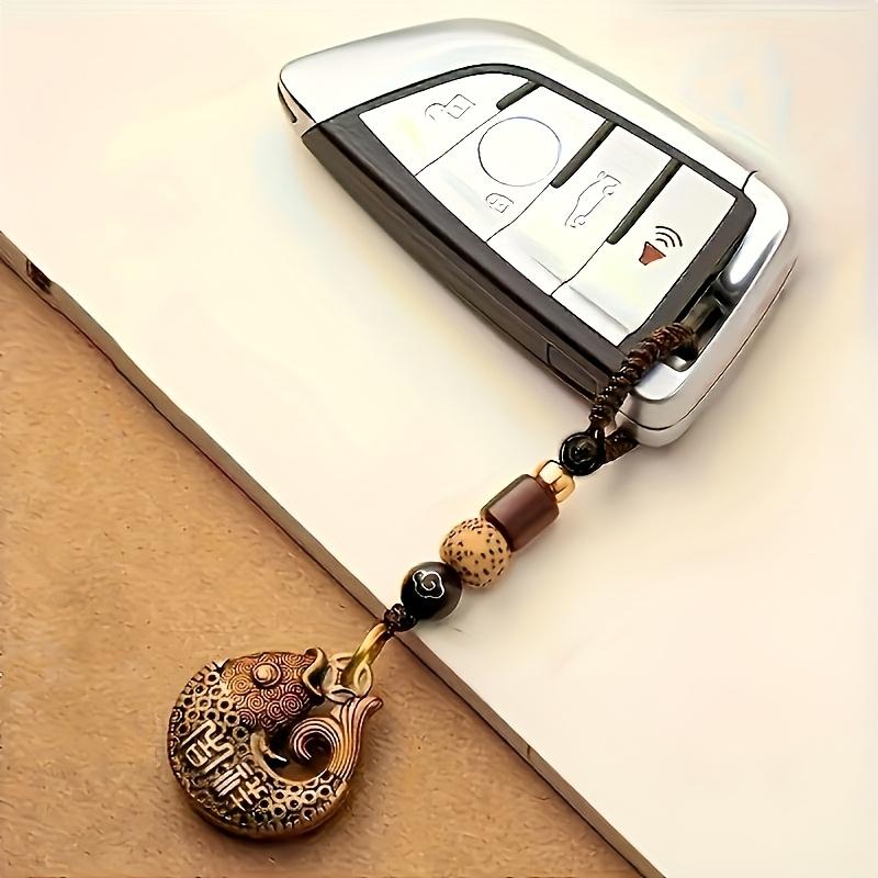 Handwoven Rope Pure Copper Goldfish Pendant Car Keychain Hollow Design Creative Gift for Men
