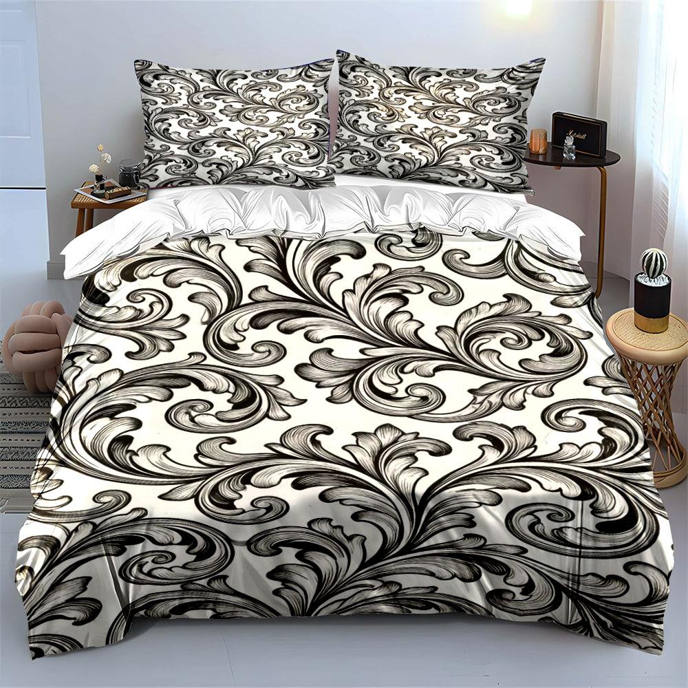 Black Swirling Floral Patterns. Bedding Sets Duvet Cover Sets Duvet Covers Pillowcases(1 * Duvet Cover 2 * Pillowcases Without Duvet Insert)