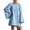 Women's Long Sleeve Neck Casual Color Dress for Everyday Wear
