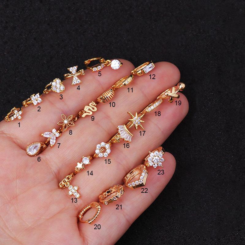 Xiaohongshu Thin Bar Ear Cartilage Piercing Earrings - Micro-set Zirconia Ear Cuff Jewelry