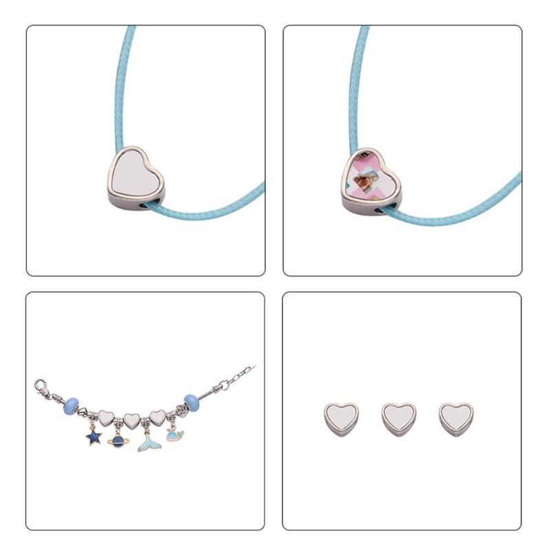 Alloy Heart Beads Featuring Distinctive Heat Transfer Craft Perfect for Handmade Jewelry Enthusiasts and Gift Seekers