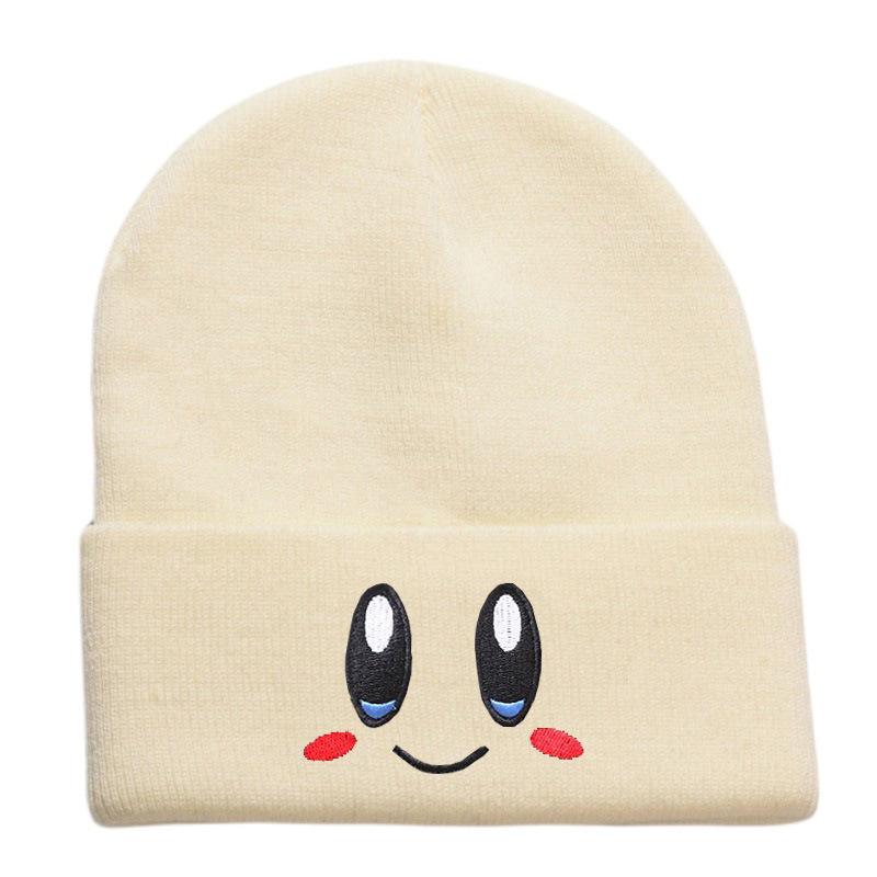 Cappello a Maglia Rosa con Viso Ricamato 3D Espressione di Kirby Carino Versatile Cappello in Filato