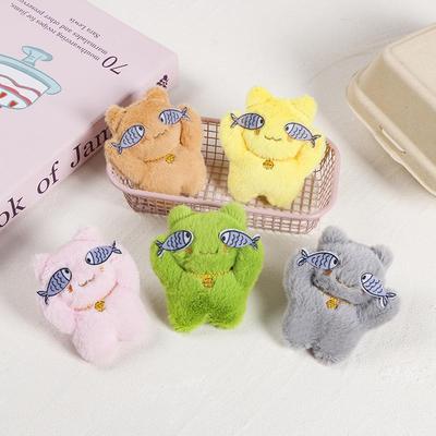 Adorable Fish-Eye Cat Plush Brooch and Pendant Accessory