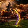 Landscape Decor for Windowsill Halloween Witch Garden Stake Light Outdoor Decoration, 33.5 Inch Waterfall-Style Metal Lighting Lawn Cauldron Ornament,