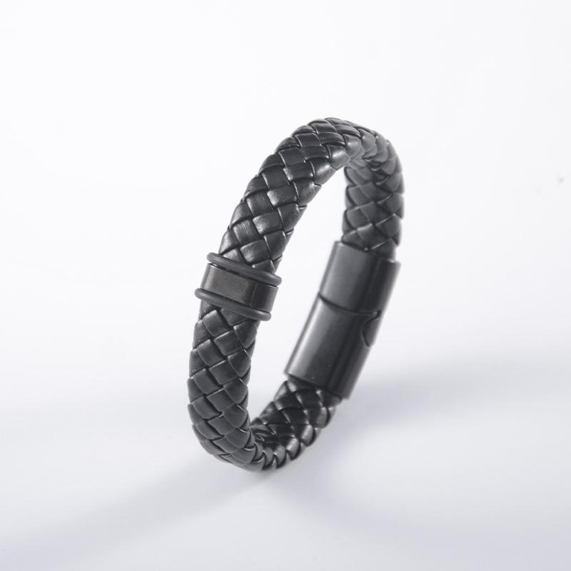 Anti-static Men's Stainless Steel Leather Magnetic Bracelet - European Retro Style