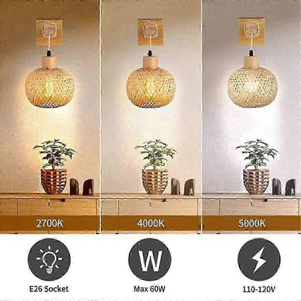 Retro Japanese Style Bamboo Bedside Wall Lamp with Rattan Design for UK Homes