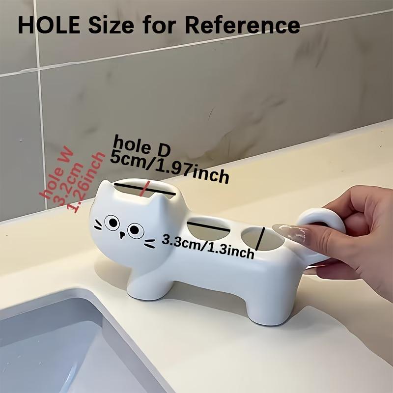 Creative Whimsical Cat-Shaped Ceramic Toothbrush Holder, Bathroom Vanity Countertop Organizer Dental Care Storage Stand