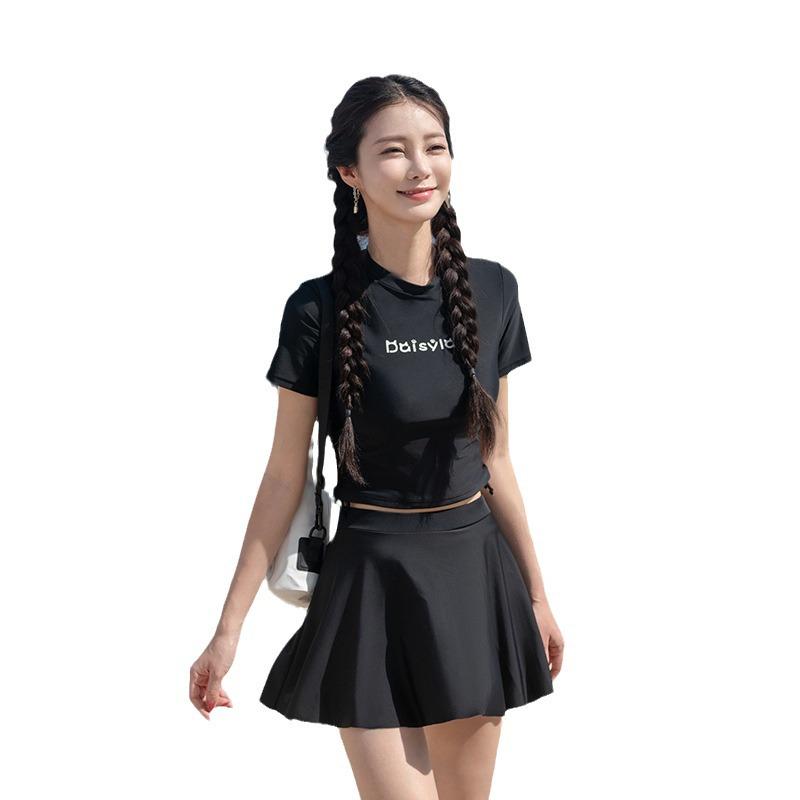 2024 Women's Two-Piece Skirt Swimsuit - Conservative, Solid Color, Tummy Control, Slimming