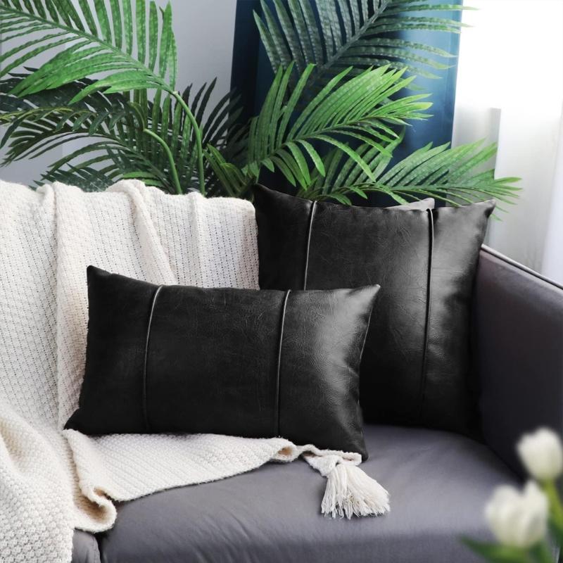 Modern Faux Leather Pillows Cover Stripeds Design Pillowcase Luxury Sofa Cushions Case For Bed Couch Living Room