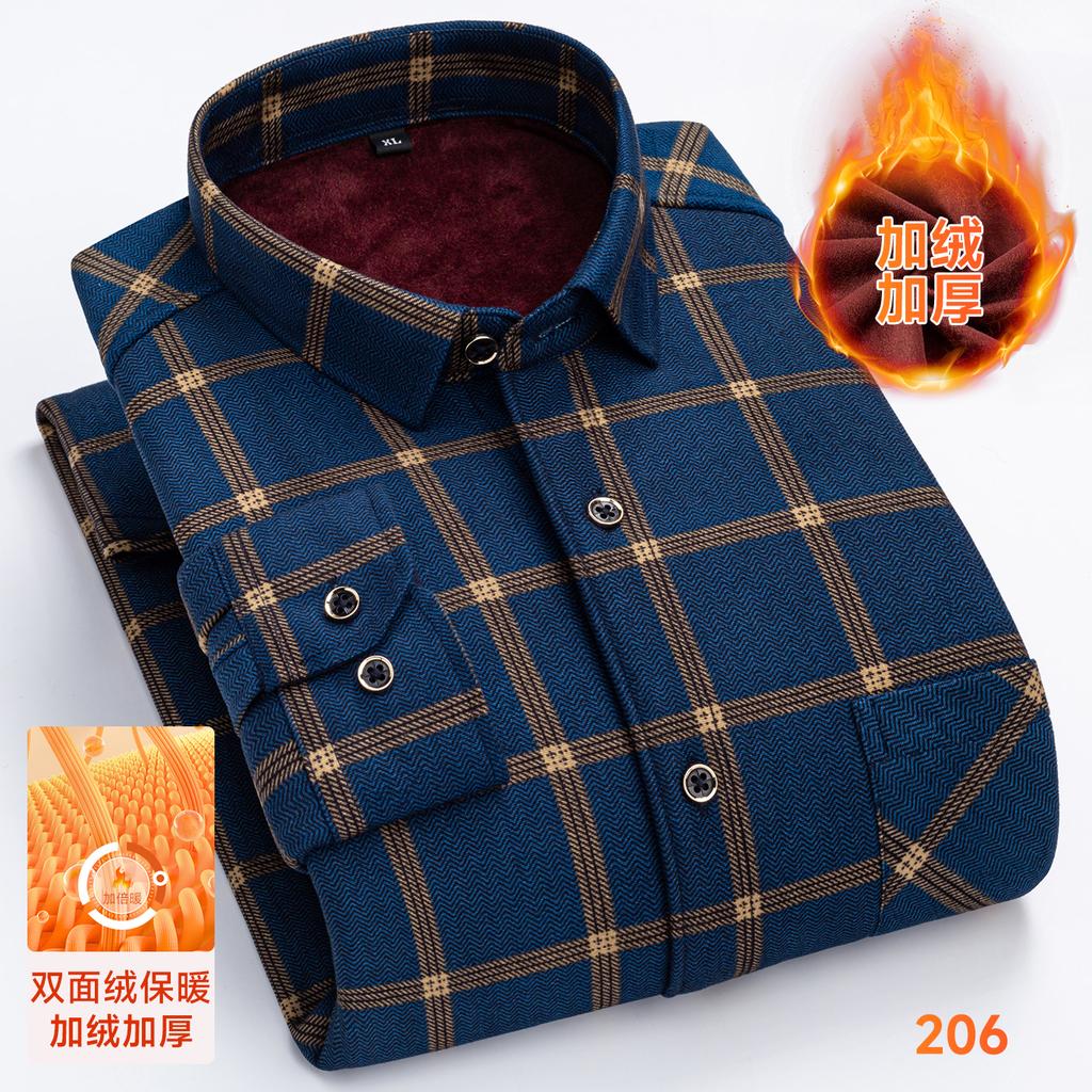 Men's Long-sleeved Double-sided Fleece Plaid Shirts Winter New Plus Fleece Thickening Warm Business Casual Fashion Male Clothes