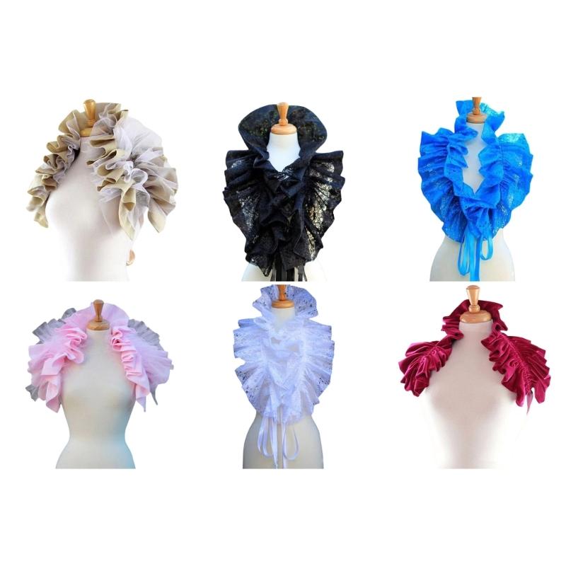 Vintage Victorian Ruffled Shrug Shawl Boleros Ribbon False Collar Renaissance Costume Cosplay Accessories for Unisex