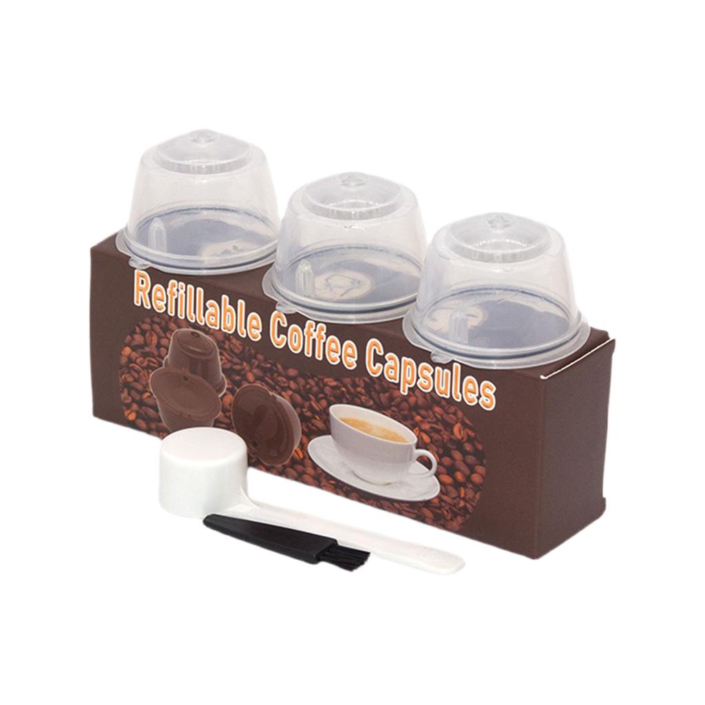 Set aus 3 wiederbefüllbaren Kaffeepads-Filtern inklusive Reinigungsbürste und Löffel Optionale Farbe für Kaffeeliebhaber Geschenk