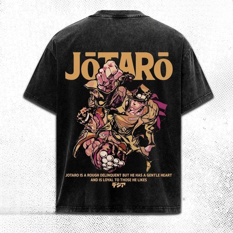 Anime Jojos Bizarre Adventure Joutarou Kuujou Graphic T Shirt Men Women Oversized Tshirt Washed Cotton Tee Harajuku Tshirt