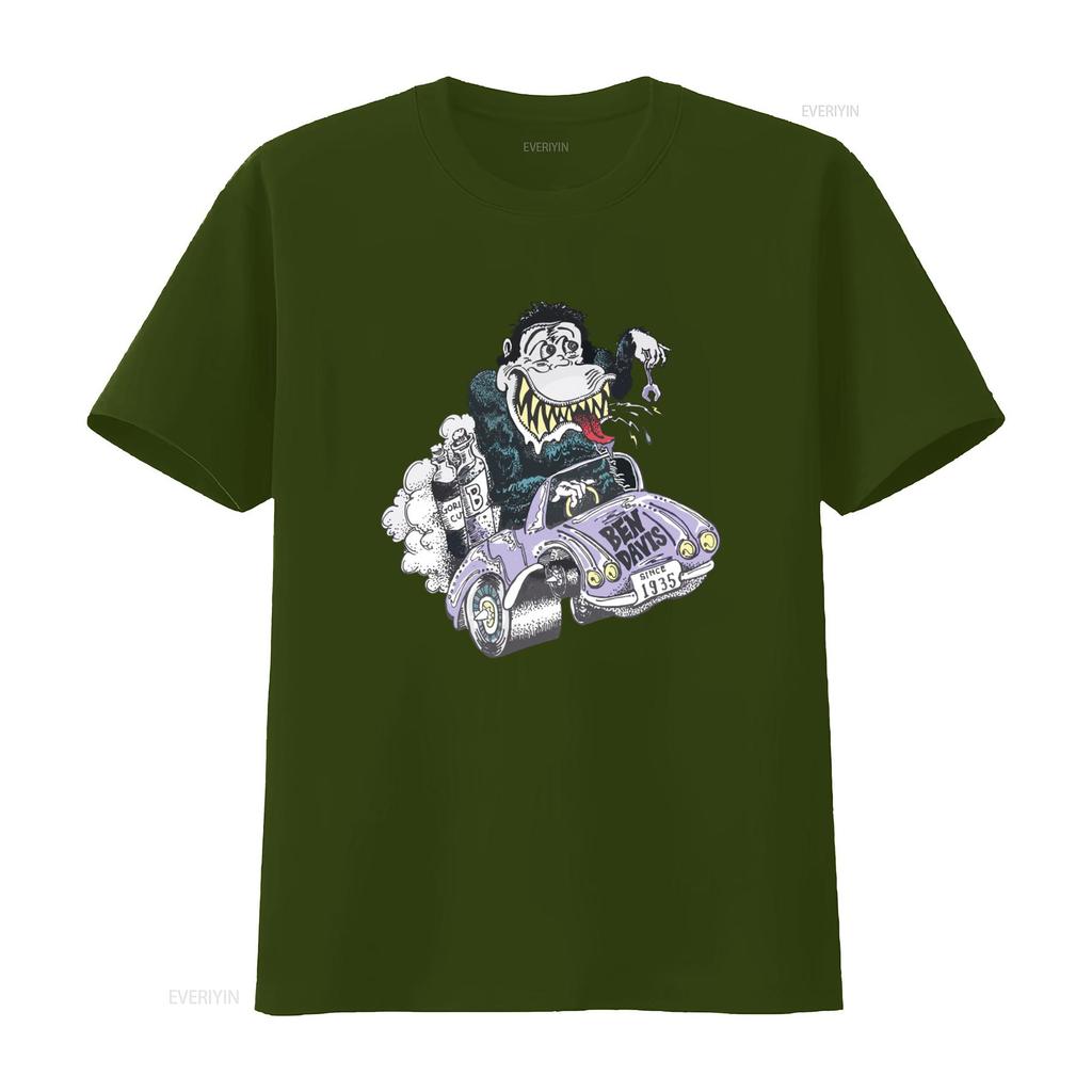 Ben Davis T shirt Mens Classic Car Gorilla Print Cotton White Small vintage Washed Stretched Comfortable Casual