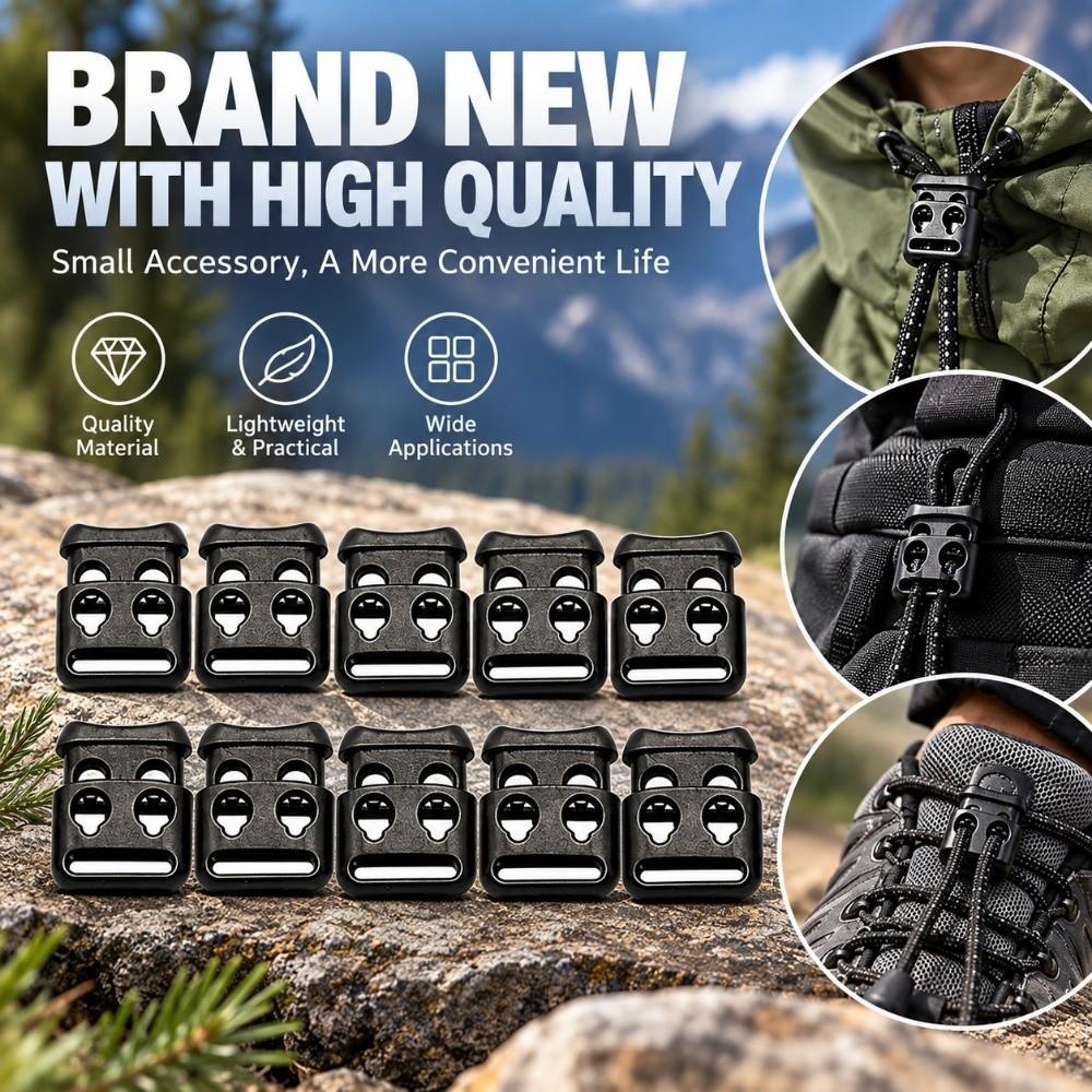 10pcs Black Rope Clamp Cord Lock Stopper Plastic Square Spring Buckle for Lanyard Chest Tag