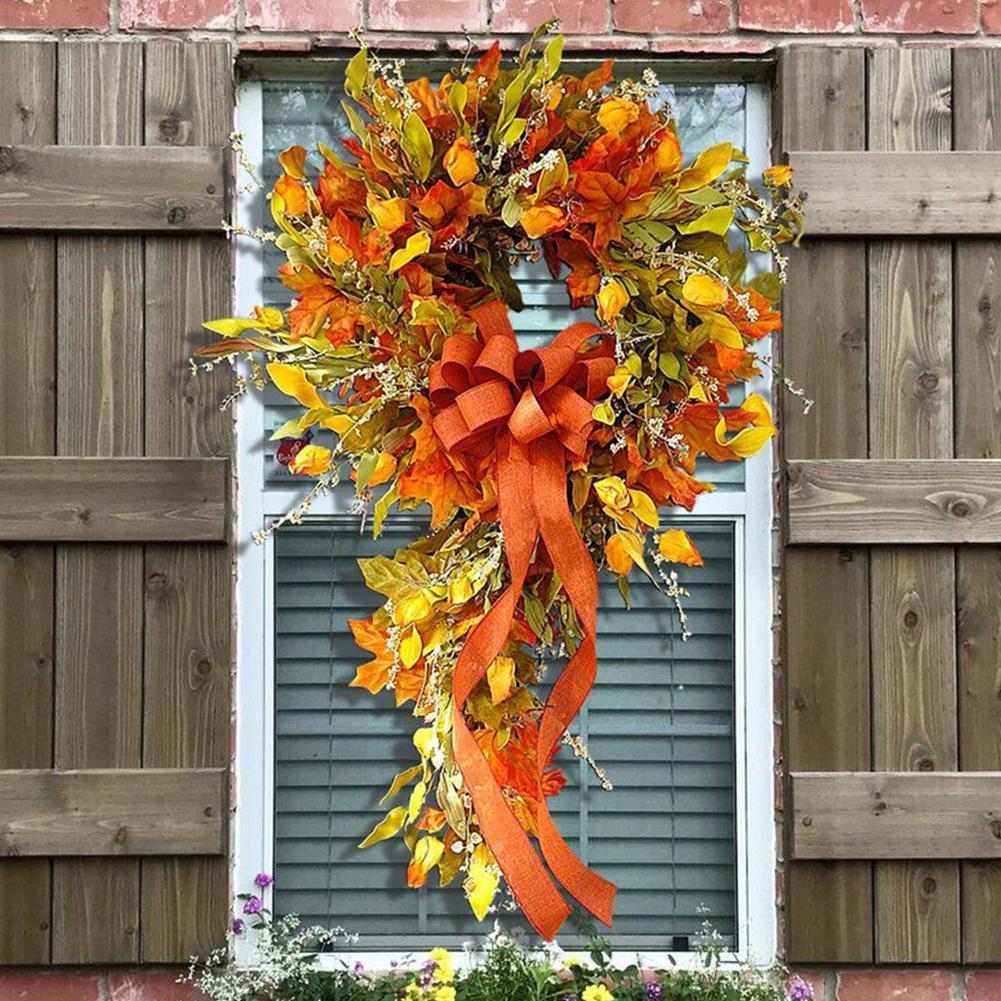 Thanksgiving Farmhouse Wreath Party Supplies Maple Leaf Artificial Wreath Scene Layout Perfect Ornament for Home Restaurant Shop