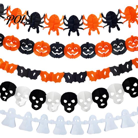 Decorative Holiday Cloth 5 Pcs 10FT Halloween Banner, Spooky Spider Bat Skull Ghost Themed Party Decorations Pumpkin Hanging Bunting Garland