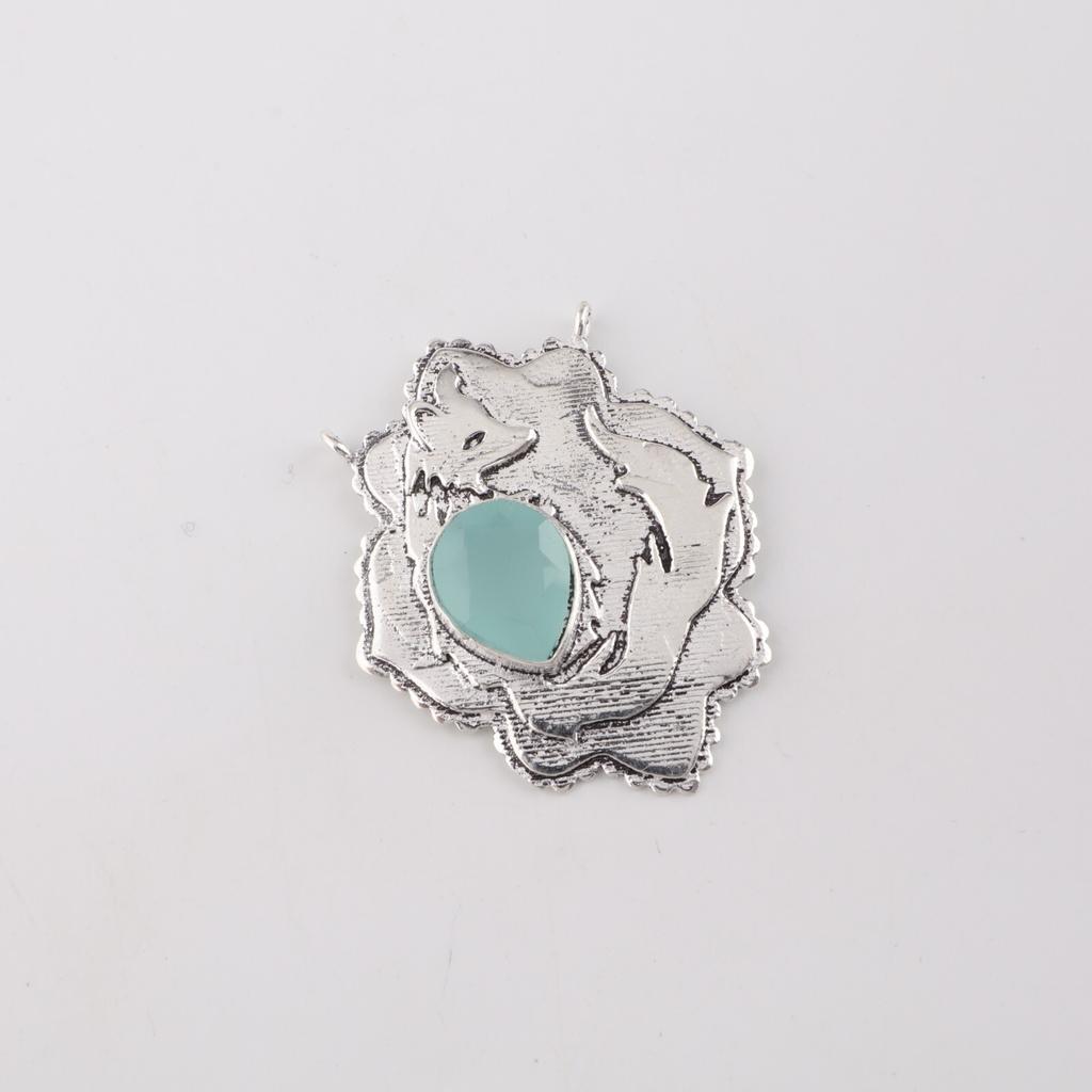Aqua Chalcedony Gemstone 925 Sterling Silver Jewelry Chain Pendant 1.29" For Her CP-32-18