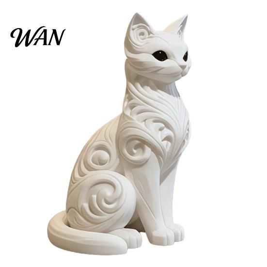 Matte Cat Ornament 3D Printed Sitting Figurine Baroque Carving Kitten Statue Burr-Free Sculpture Home Office Decoration Gift for Lovers Desktop Decor белый