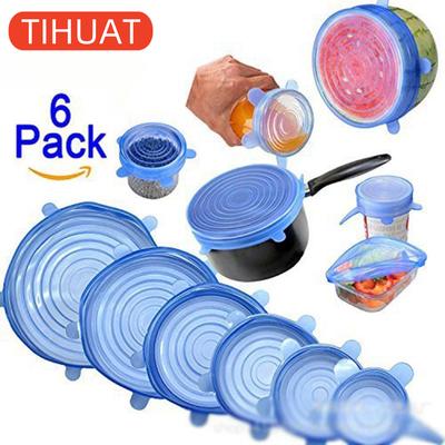 6pcs Reusable Silicone Lids for Food/Dishes