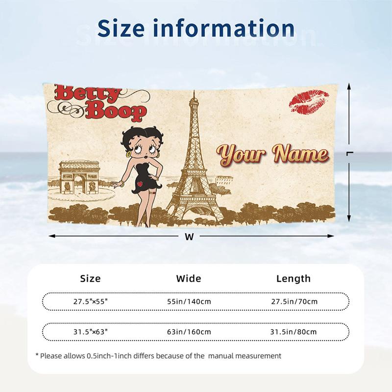 Custom Text Beach Towel, Soft Absorbent Swimming Multi-use TowelBetty Boop