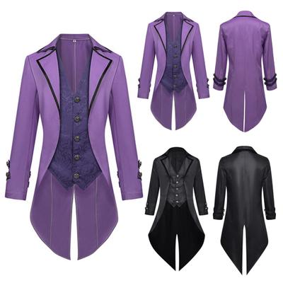 Erkek Smokin Gotik Tarz Slim Fit Smokin Ceket Yaka Uzun Kollu Takım Elbise Ceketi Retro Tasarım Punk Orta Boy Palto