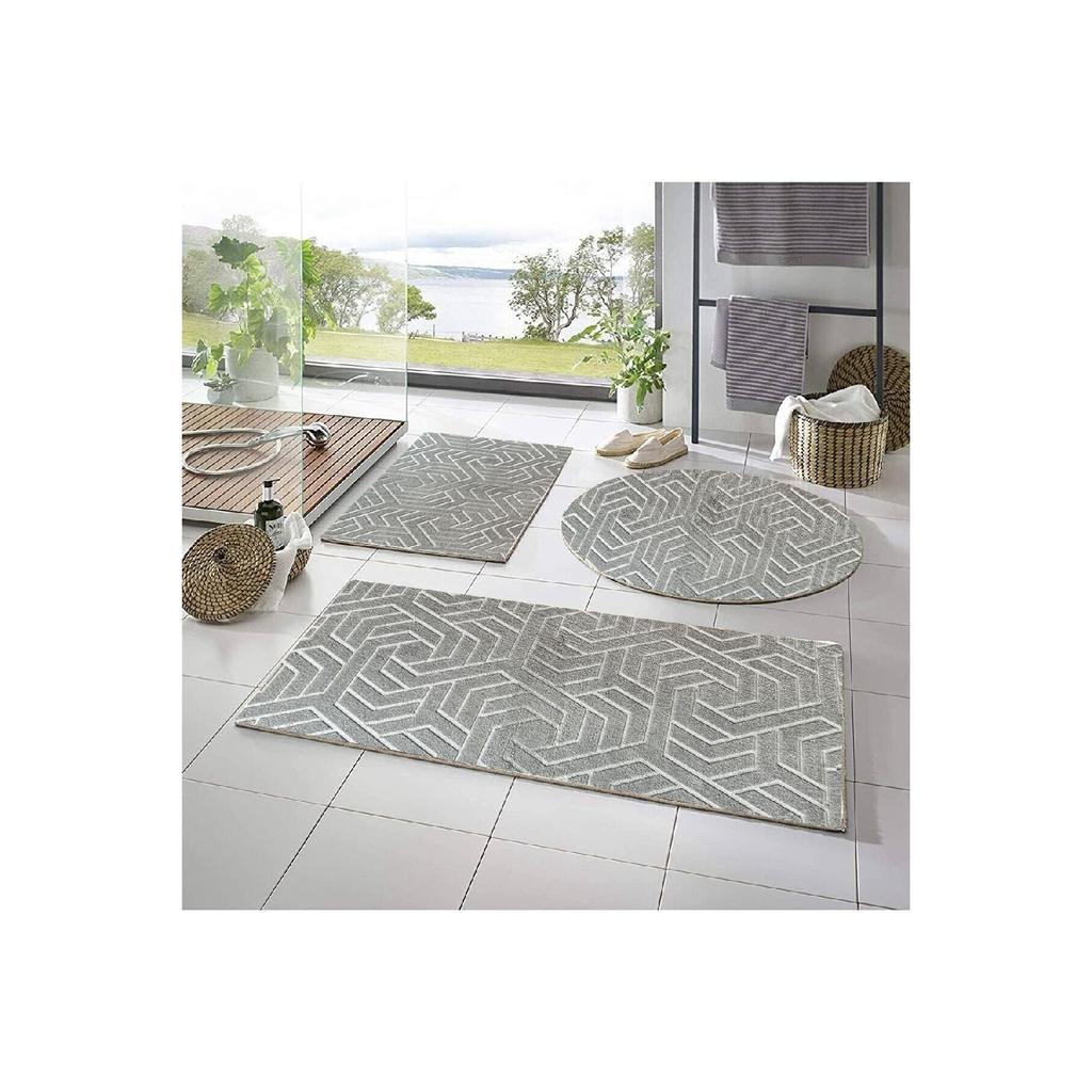 Lux Armoni Embos 3dílná koupelnová předložka na toaletu -- 50x90--50x60--50x50 (kolo)