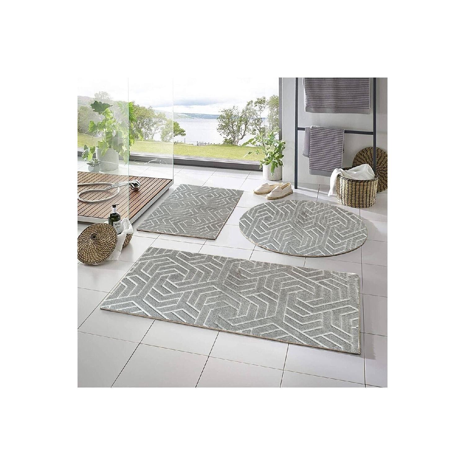 

Коврик для ванной Lux Armoni Embos, набор для унитаза, 3 предмета, 50x90--50x60--50x50 (круглый) кремовый