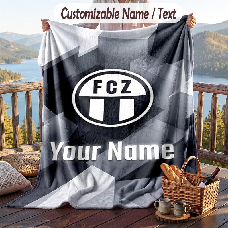 Flannel Blanket FC Zürich Print Custom Name Text Soft Throw for Sofa Bed