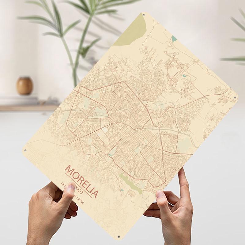 

Morelia Mexico Vintage Style City Map Printed Poster Customized Wall Art Retro Vintage Metal Tin Signs for Home Decor Items Room 7.9x11.8In(20x30cm)