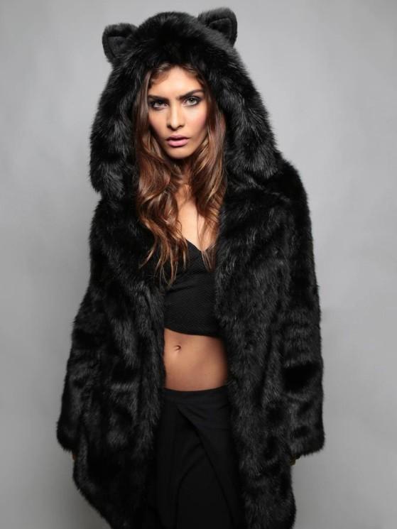 Winter European and American new fox hair hooded collar trendy women's imitation fur coat