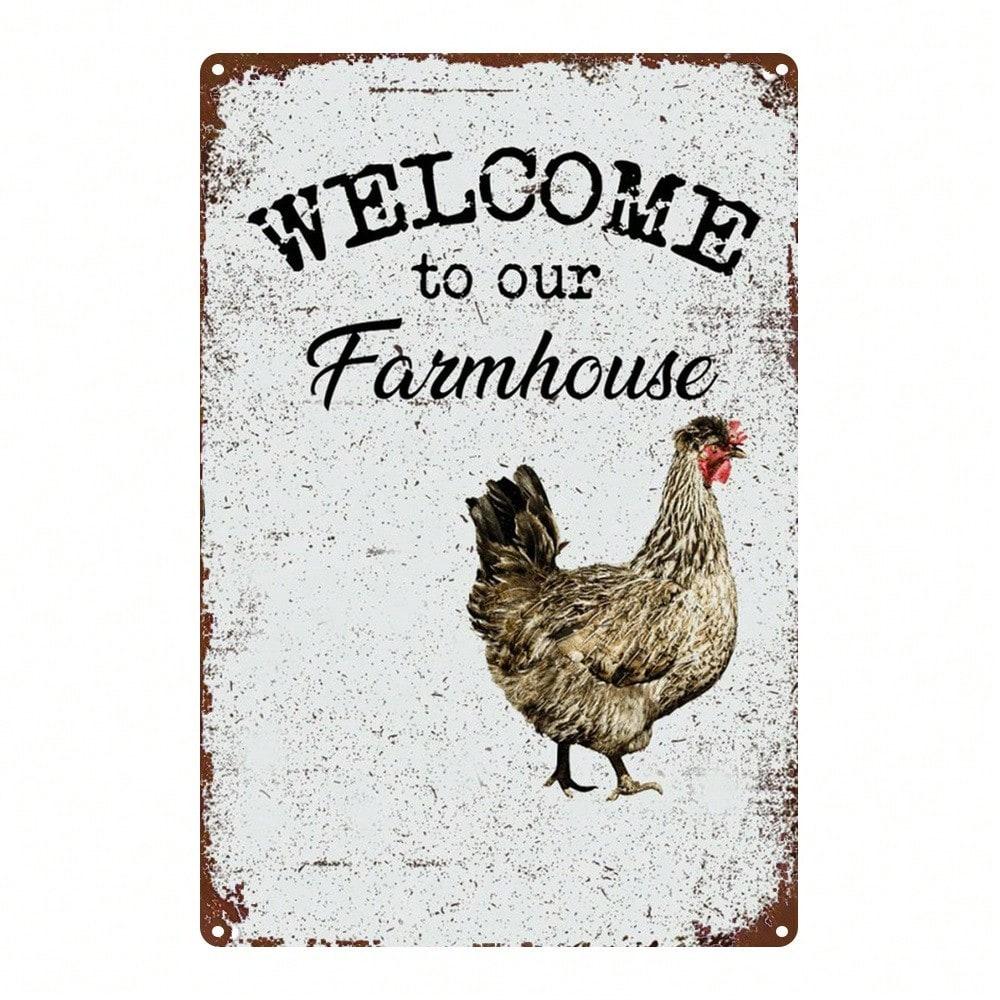 

Декор стіни фермерського будинку Металева табличка Вінтажна Рустикальна Курка Півень Табличка Сільська Кухня Мистецтво 20x30cm